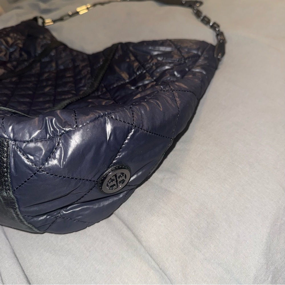 Tory Burch Alice Diamond Quilted Logo Hobo Bag Black Shoulder Handbag - Picture 4 of 8